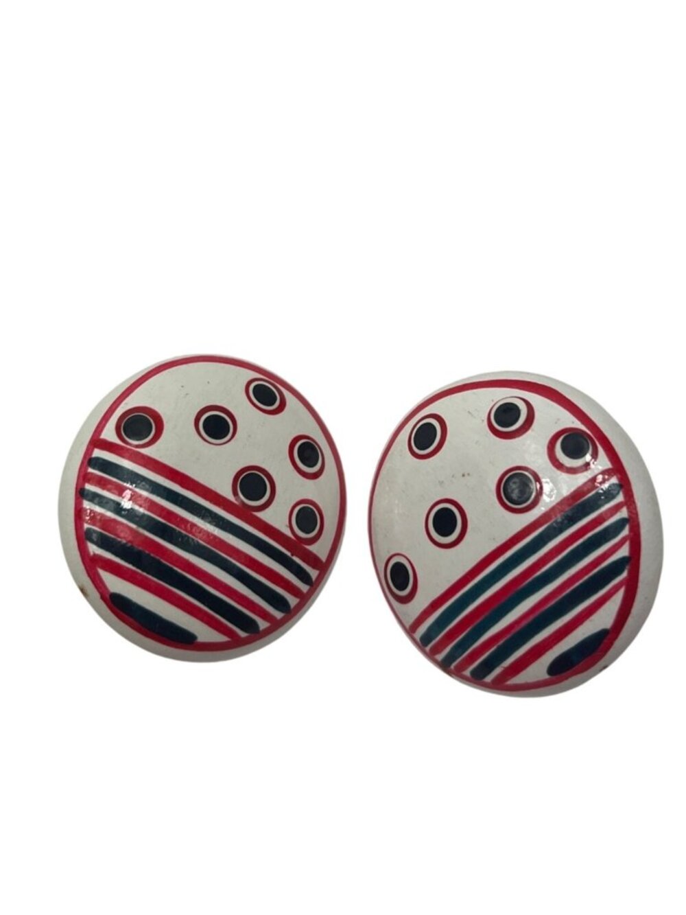 Patriotic Red White Blue wood Oval Stud Earrings A89